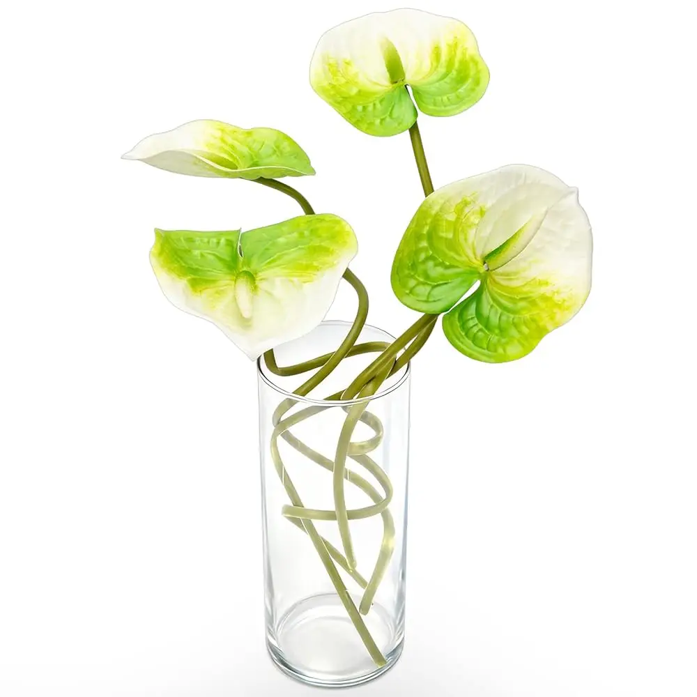 

8 шт. искусственных цветов антуриума длиной 22,8 дюйма, зеленые, из искусственного шелка, на ощупь как настоящие, для вазы, стола, цветочная композиция