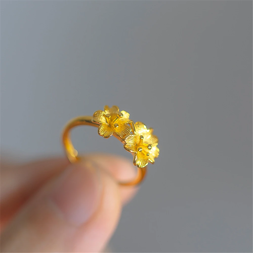 Anelli di fidanzamento per le donne anello da dito fiore placcato oro giallo 24 carati regolabile Anillo Bague accessori per gioielli da sposa regali