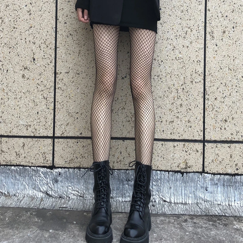 Sexy Hollow Fishing Net Tights Women's Spring Autumn Thin Base Layer Pantyhose Versatile Elastic Outerwear Footed Mesh Stockings