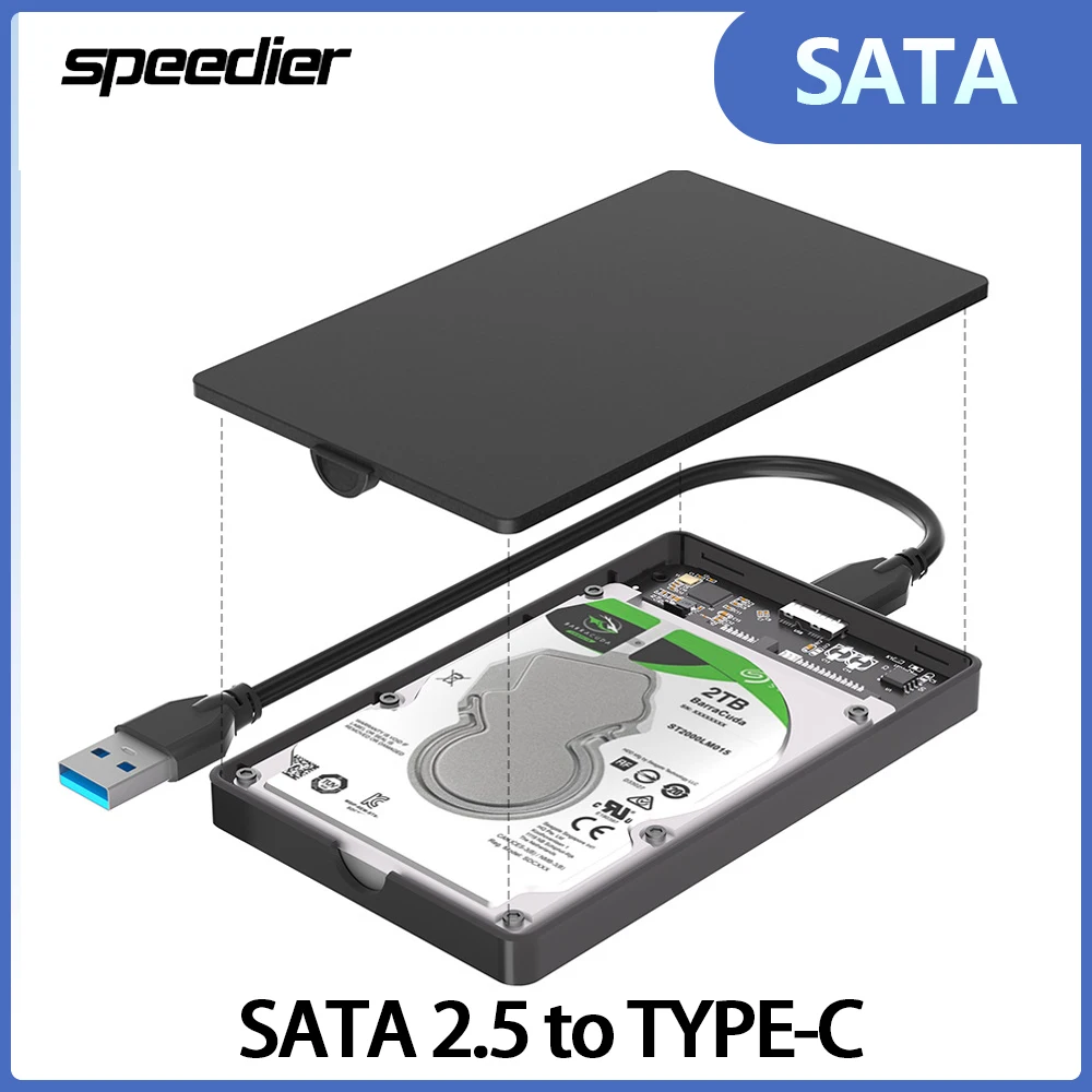 

SATA 2.5 Enclosure To TYPE C USB C SATA 2.5 To USB 3.0 Hdd Case Adapter Card Hard Drive Enclosure Black / Transparent