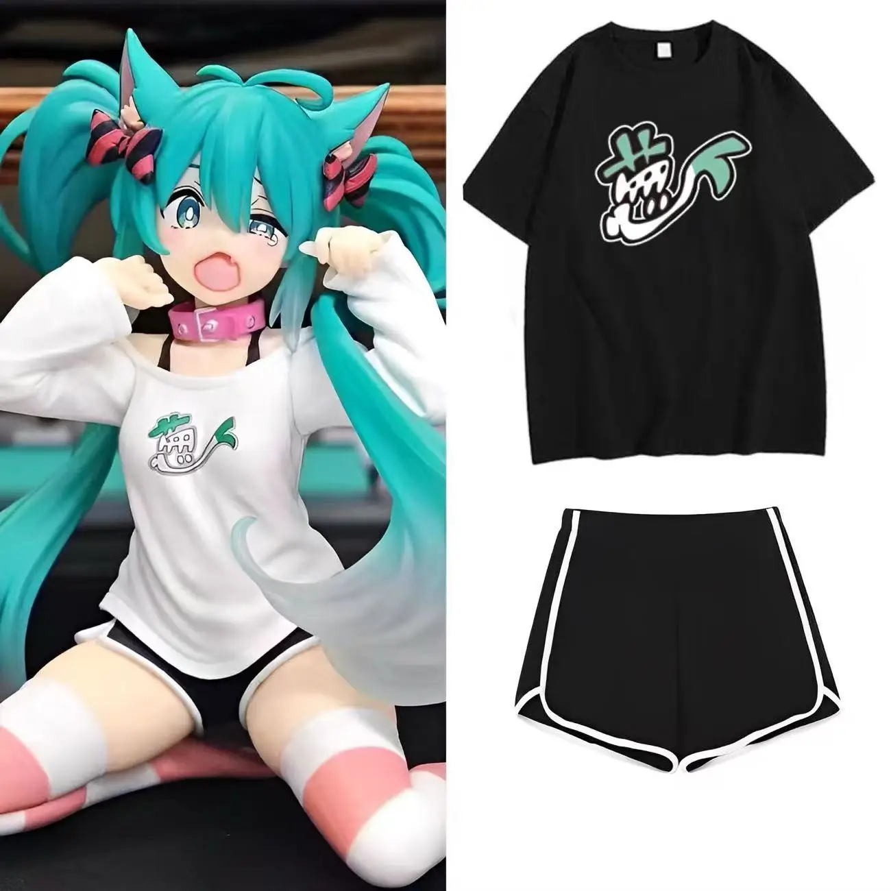 

Cosplay mi k u Green Onion Girl 2D Catgirl Long-Sleeve Top Shorts Cosplay Costume Peripheral Pain Shirt 2026 Hot SALE