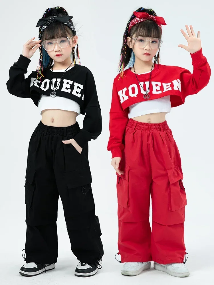 Tenue de danse jazz Kpop pour filles, vêtements de danse Hip Hop, performance de pom-pom girl, rouge trempé, noir, danse de rue, costume de scène, VDB7415