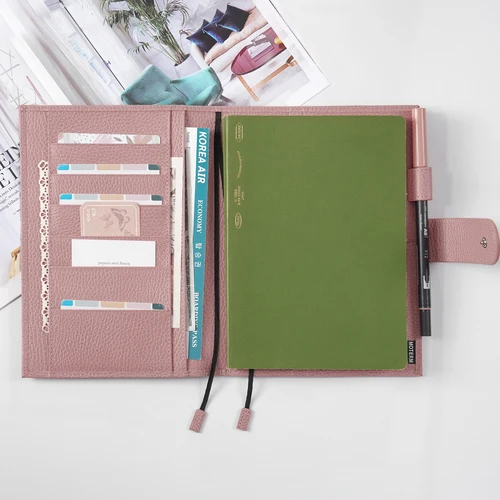 Imagen 2 del producto Moterm-Cuero de grano de guijarro firme, Color rosa grisáceo, piel de vaca auténtica, cubierta para cuaderno, Agenda, organizador de viaje