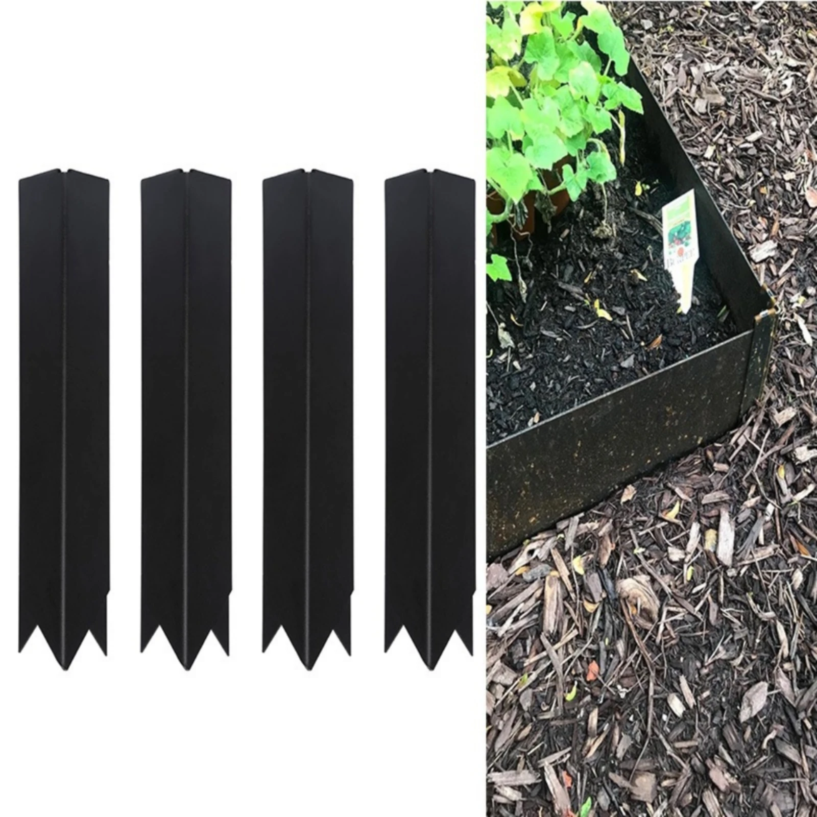 4 Pieces Clip Sturdy Metal Edging Corner Clamp with Pointed Ends 90 Degree Connector Clip Black for Planting Borders, Pathways