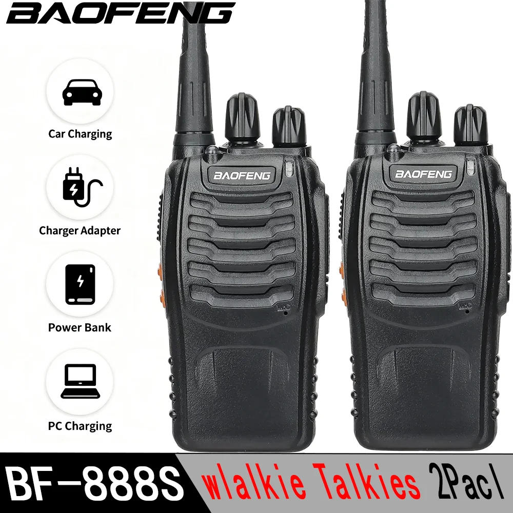 2 pçs baofeng BF-888S v2 walkie talkie banda dupla portátil de longo alcance uhf 400-470mhz usb/ue/eua presunto rádio em dois sentidos para caça