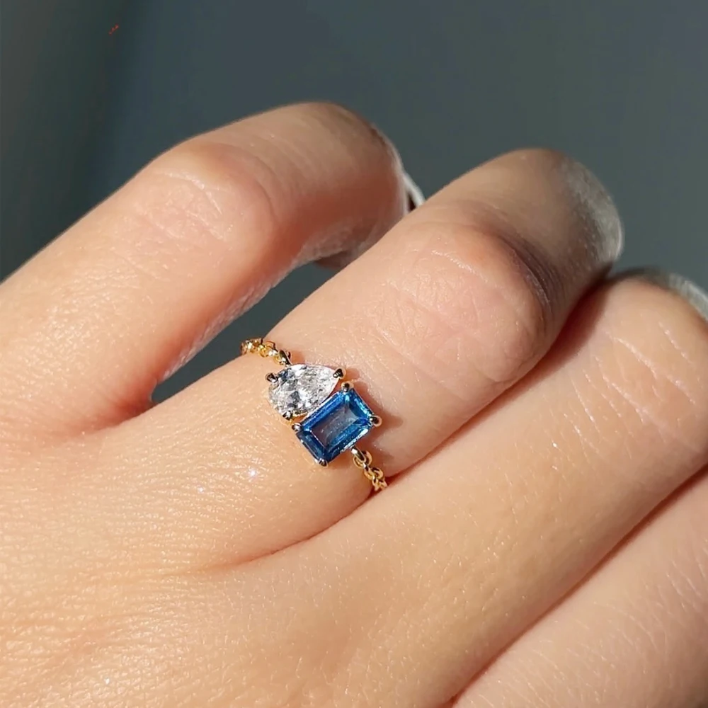 Einstellbare Kette Frauen Hochzeit Ringe Luxus Zwei Ton Kristall Zirkonia Verlobung Jahrestag Party Elegante Weibliche Schmuck