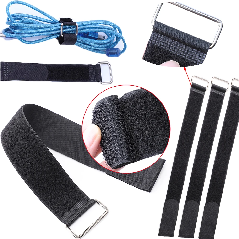 5Pcs/Lot Metal Iron Buckle Reusable Ties Hook and Loop Strap Cable Ties Tape Nylon  Strap Wrap Zip Bundle Cable Organize