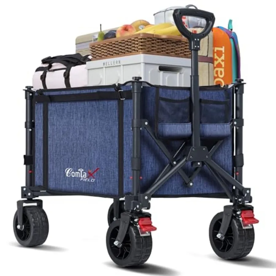 

Collapsible Wagon Cart Foldable with Big Wheels Brakes, 250lbs Folding Utility Lightweight Garden Wagon, Portable Grocery Cart