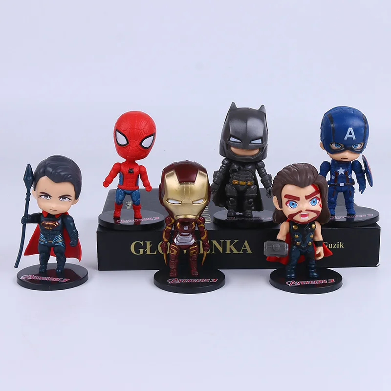 6PCS Woman Superman Batman Iron Man Captain America Spider-Man Action Figure Collection Toys Gift 9CM