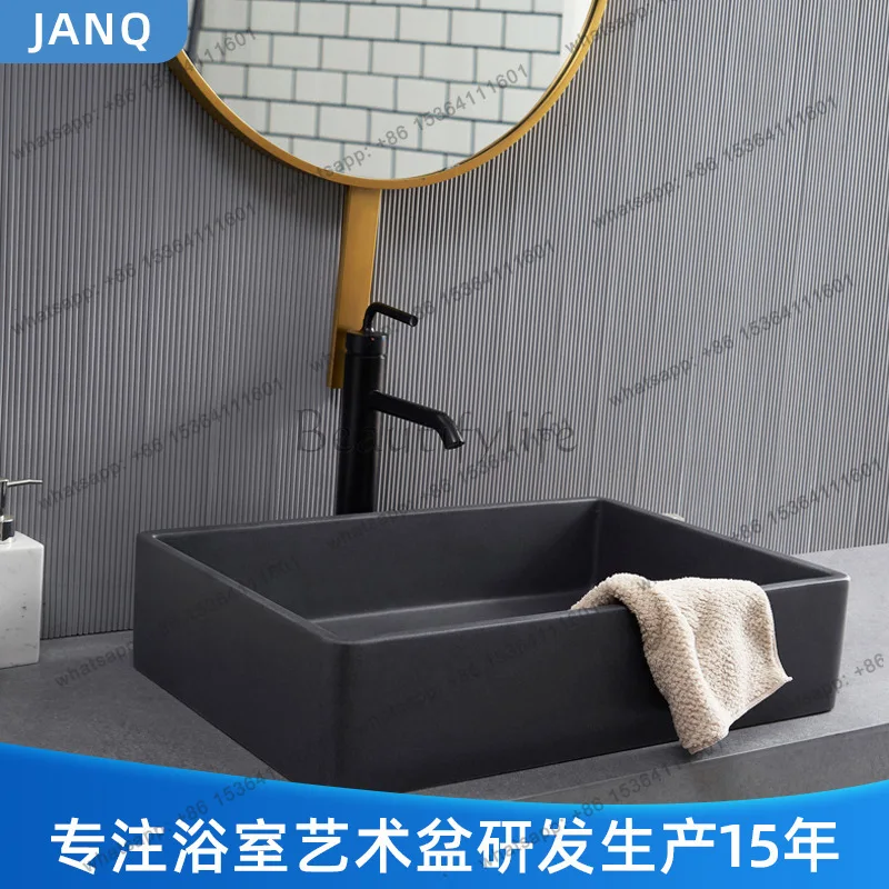 Retro texture artificial stone basin mini bathroom integrated washbasin thick edge
