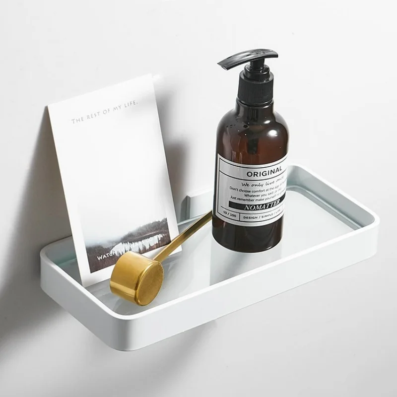 

Wall Mounted Bathroom Storage Holder White Aluminum Glass Shelf Bath Shower Shelf Bath Shampoo Holder Basket Holder Corner shelf