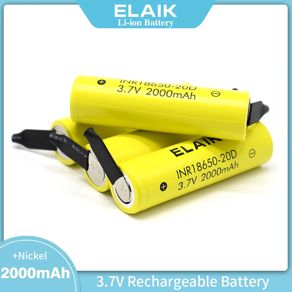 

1-20pcs New 18650 Power battery 3.7V 2000mAh rechargeable power lithium battery internal resistance small DIY+20D- Nickel sheet