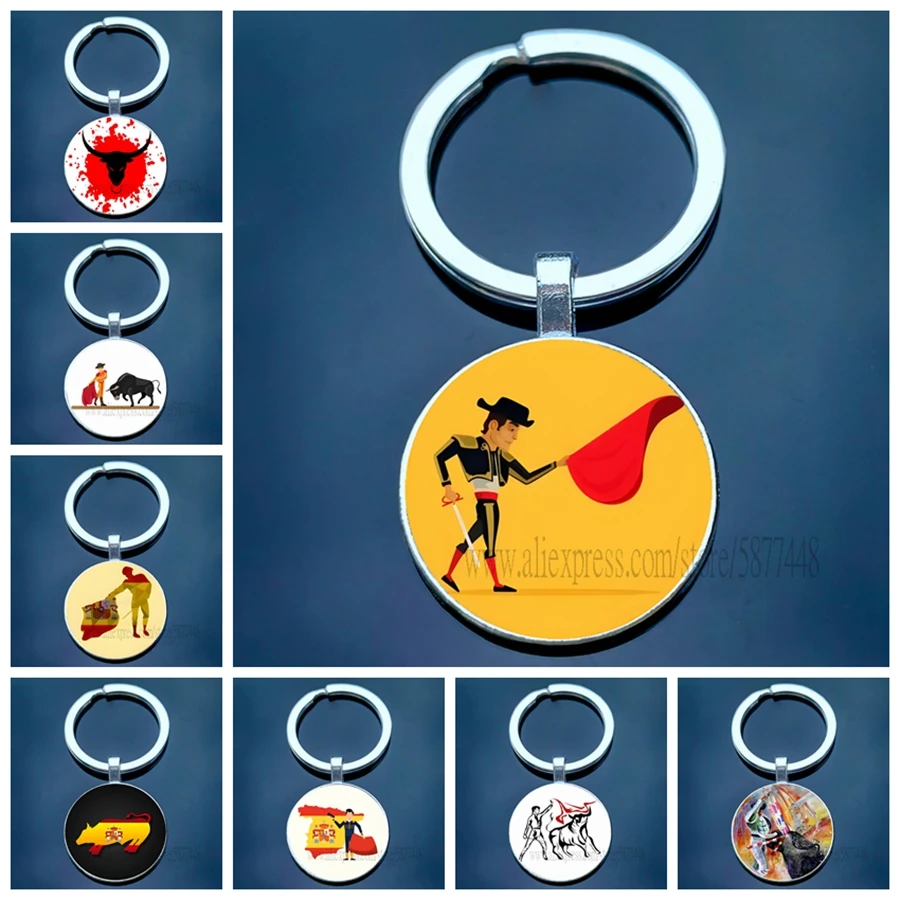 Llavero toreo español I Love toreo patrón de dibujos animados llavero de cristal