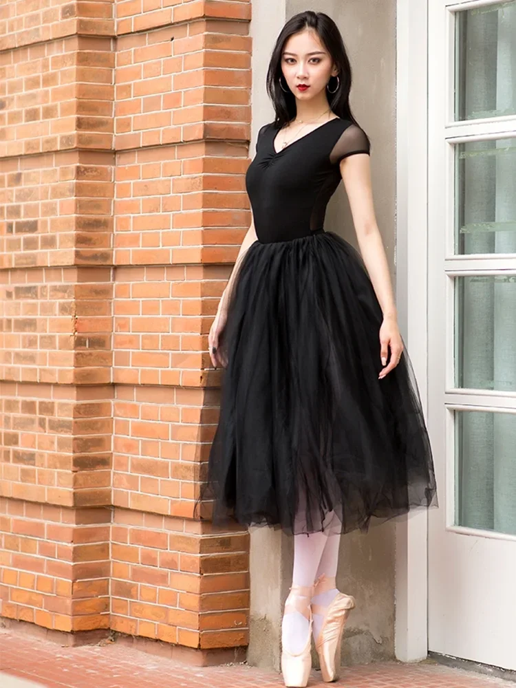 Белая, черная сетчатая кружевная балетная юбка-пачка длиной 80 см, скрытая эластичная талия, Тюлевая юбка, балетные юбки для взрослых, оптовая продажа