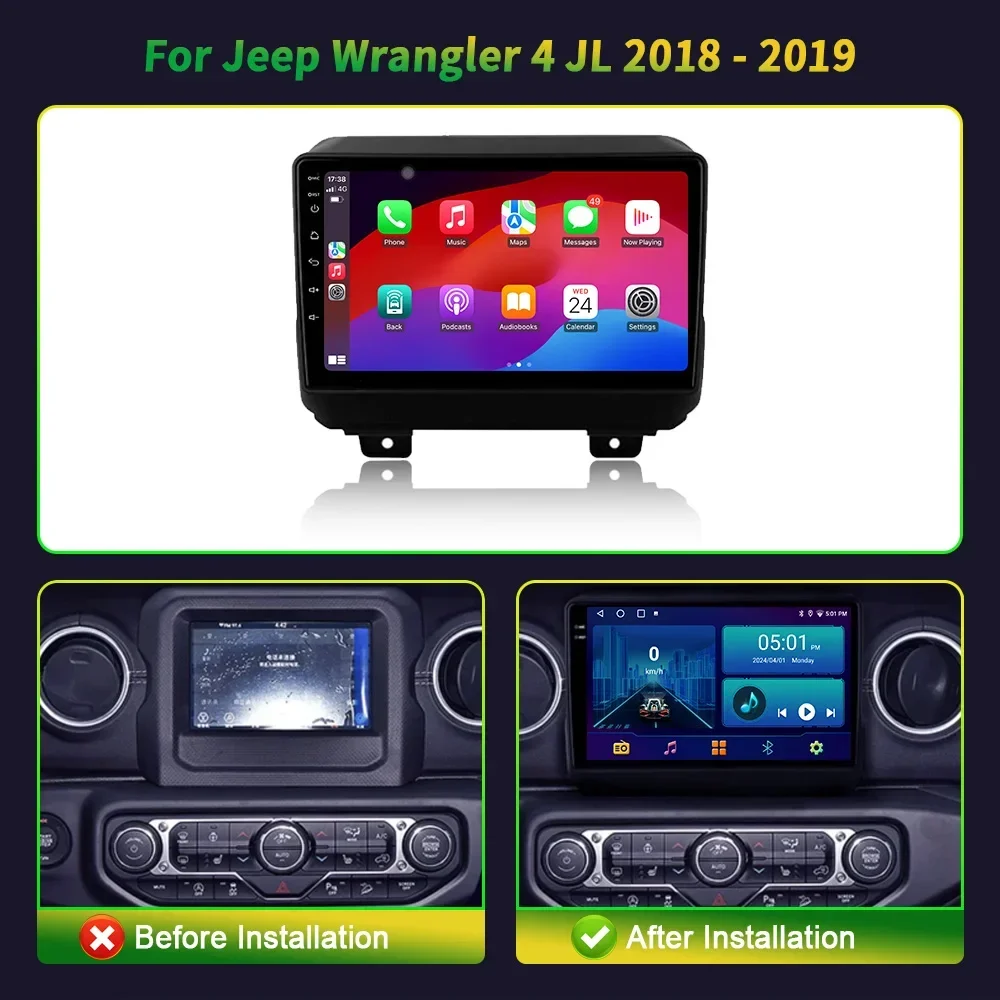 Android 13 Car Radio For Jeep Wrangler 4 JL 2018-2019 5G WIFI IPS Touch Screen 9