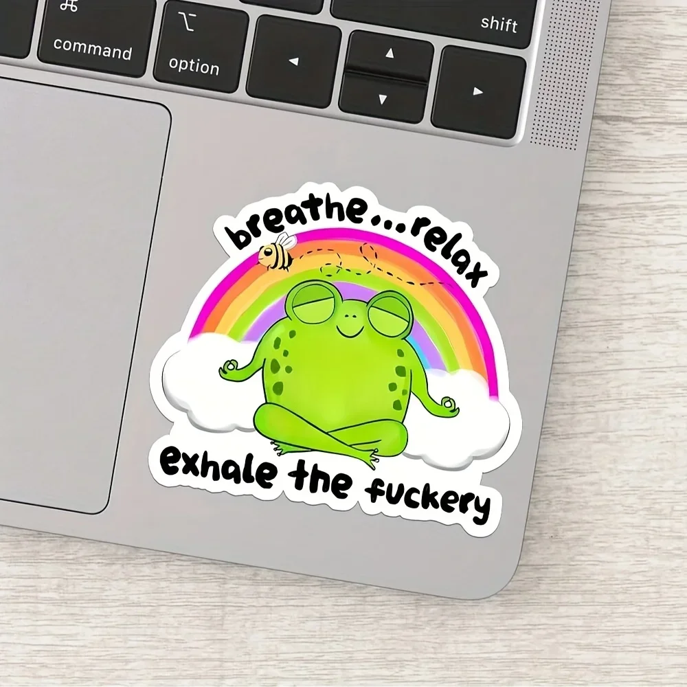 1PC Humorous Frog Meditation Car Sticker, "Breathe Relax" Decal for Cars, Cool Accessory to Make Your Automobile Stand Out