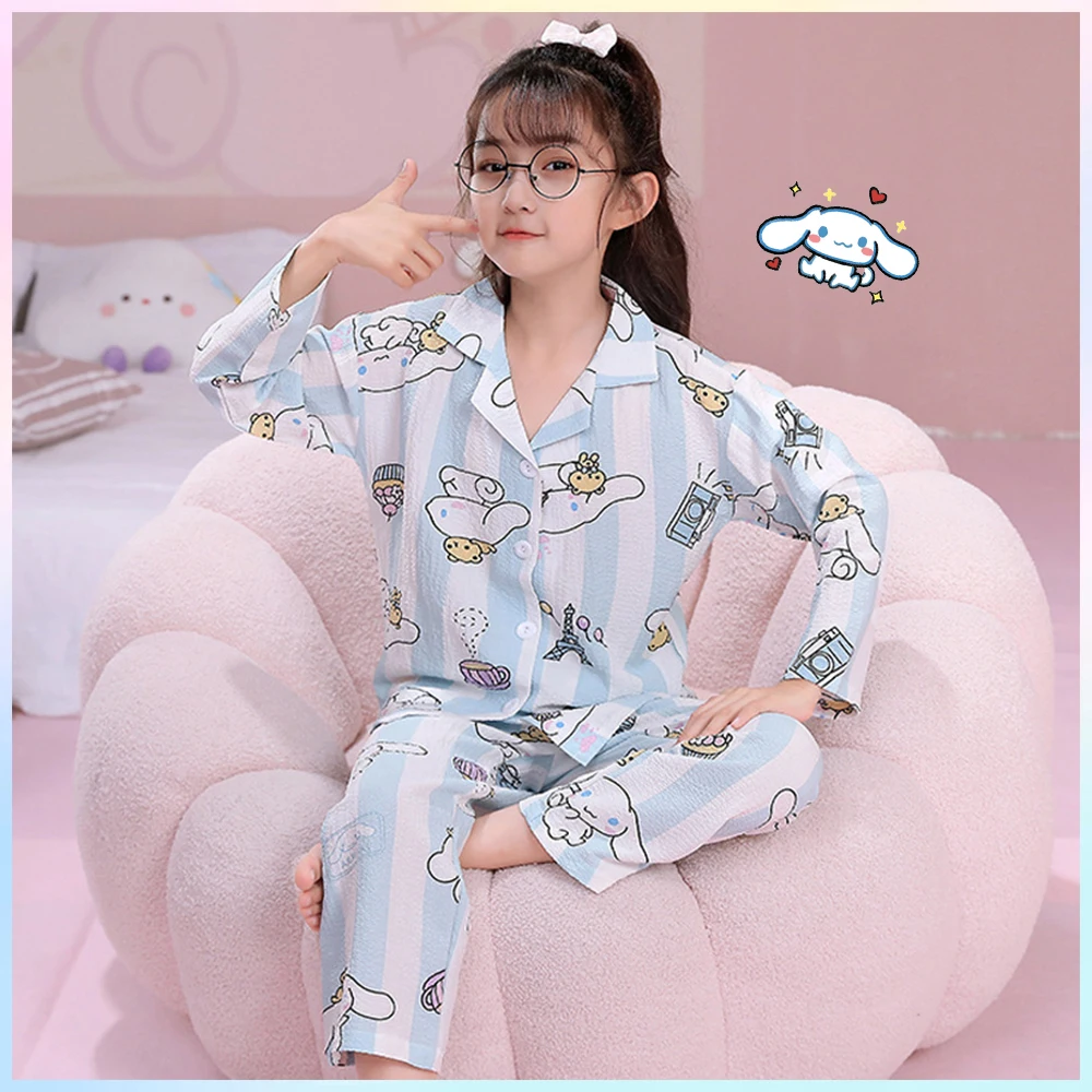 

Cinnamoroll Children's Pajama Set Cartoon Anime Sanrio Sleepwear for Kids Girls Long-Sleeved Loungewear Pyjamas Teen Nightgowns