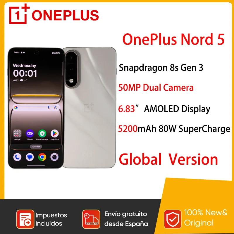 OnePlus Nord 5 Smartphone 5G Snapdragon 8s Gen 3 cran AMOLED 6,83