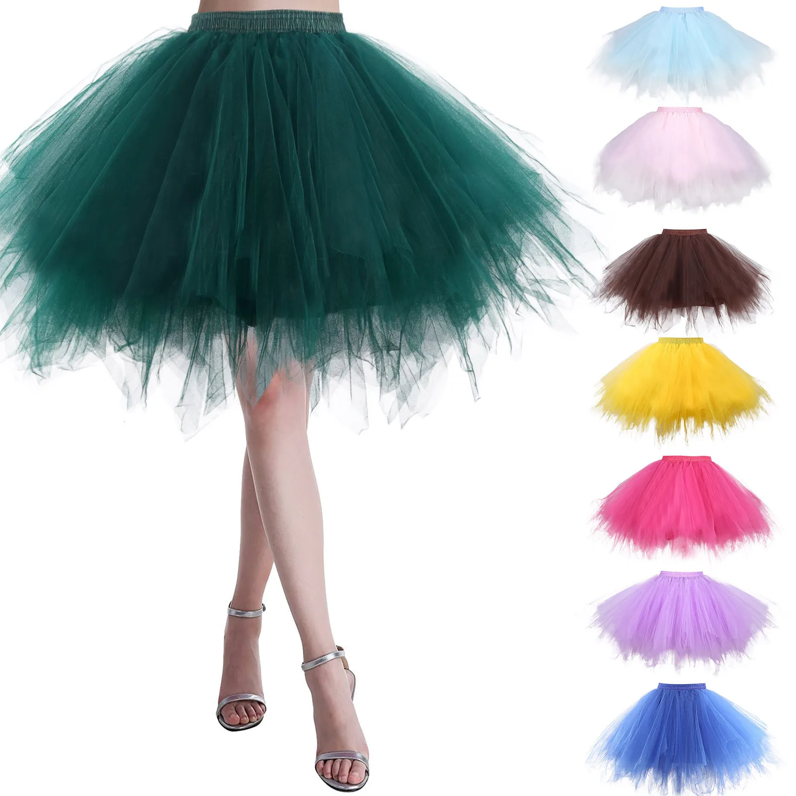 Princess Fairy Tulle Skirt Pleated Dance Tutu Skirts Womens Lolita Petticoat Jupe Tulle Ballet Party Puffy Skirts Adult Dance