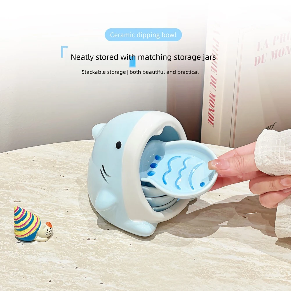Ceramic Soy Sauce Dipping Bowls Cute Sharks Shaped Kitchenware Small Appetizer Plates For Sushi Heat-Resistant Fun Table Decor