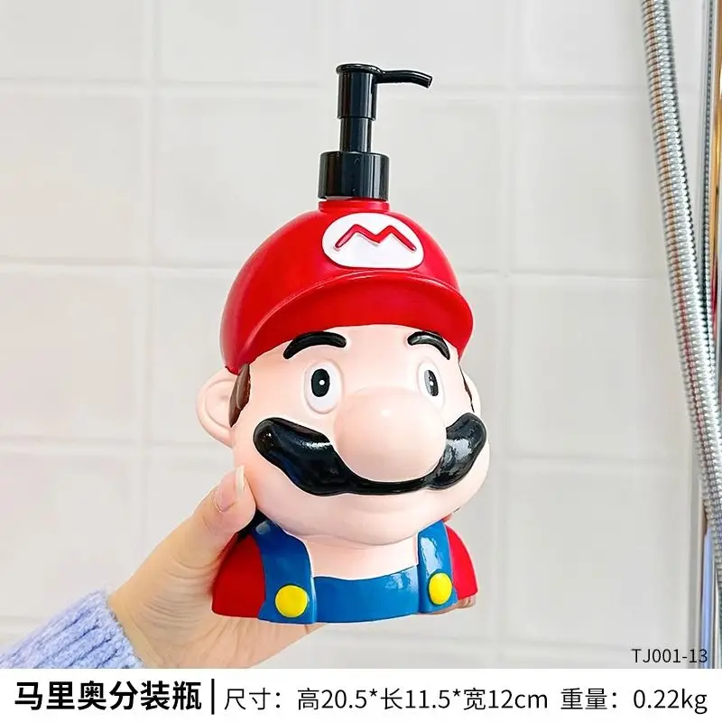 Super mario dos desenhos animados bonito garrafa de lavagem à mão criativo kawaii decoração para casa shampoo e chuveiro gel armazenamento imprensa garrafa presente atacado