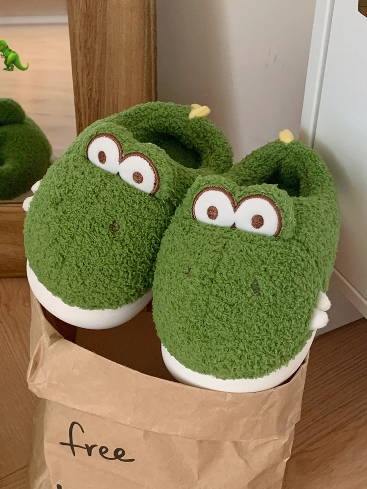 Parent-child Plush Home Slippers Winter Boys And Girls' Anti Slip Home Shoes Cute Dinosaur Slippers Man Women Couple Shoes