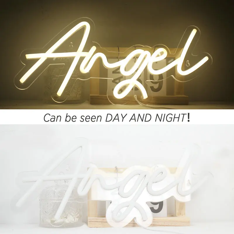 Angel Neon Letter Zucht Warme Led Lights Home Bars Slaapkamer Bruiloft Festival Verjaardagsfeestje Kamer Decoratie Usb Wandlamp Logo