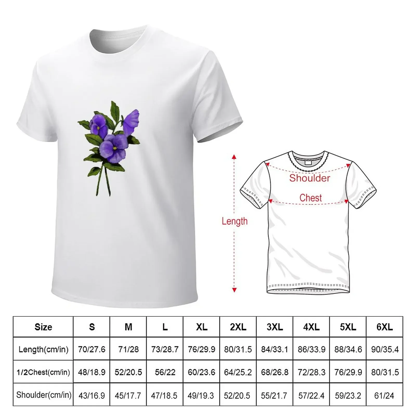 Purple Pansies: Original Colour Pencil Drawing, Flowers T-Shirt Short sleeve tee cute tops oversizeds Men's t-shirt