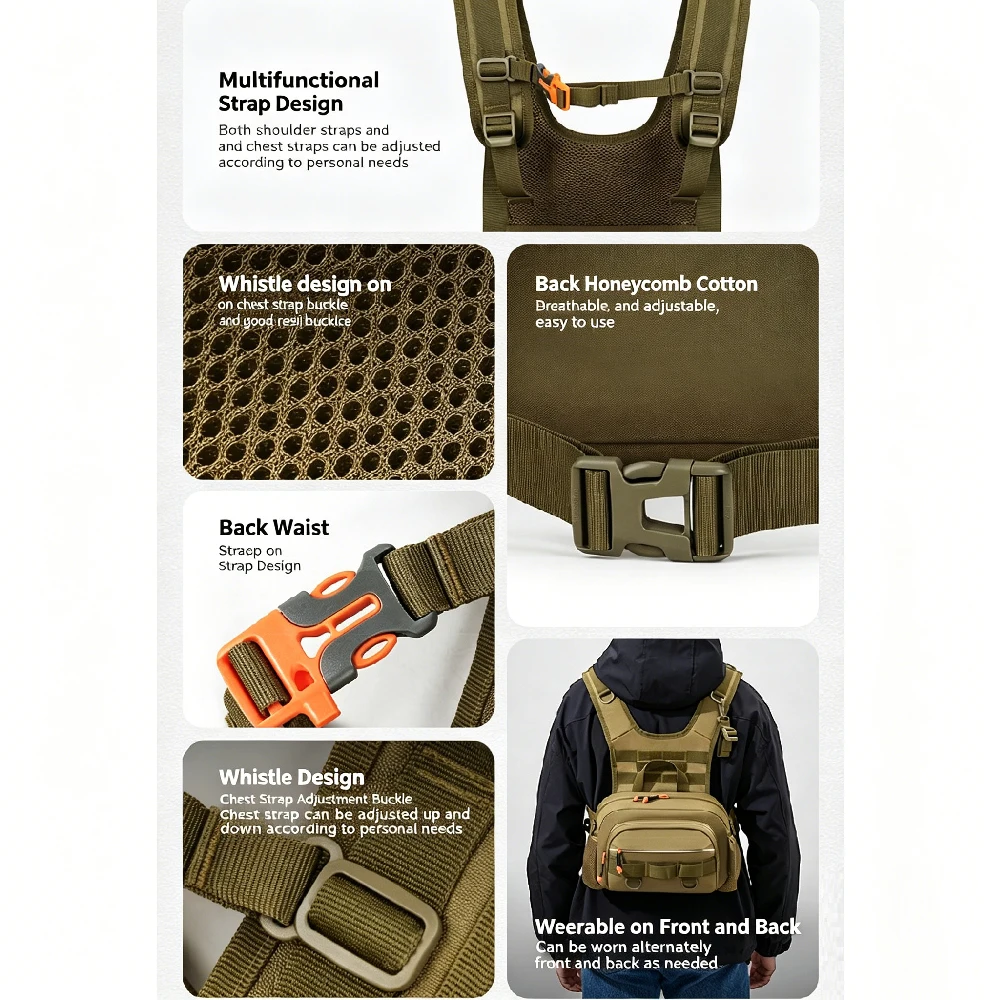 RGGMQQ 1 Stück Angel-Brusttasche, wasserdichte Fliegenfischertasche mit reflektierendem Design für Herren und Damen, ideal für Outdoor-Aktivitäten wie Jagd und Wandern. – Detail 5