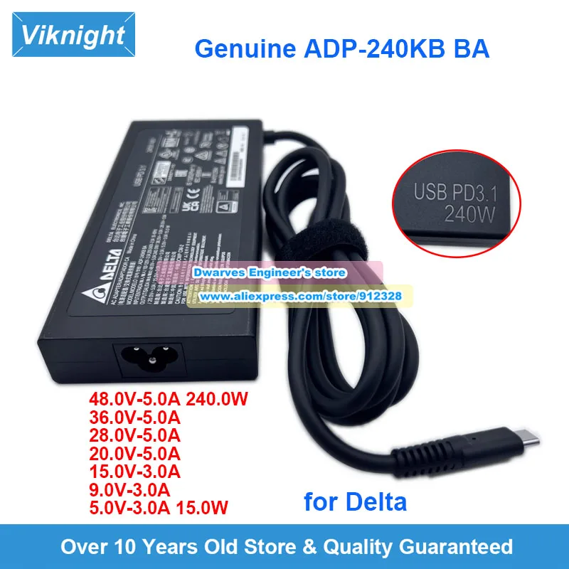 

Оригинальный блок питания Delta ADP-240KB BA 5V9V15V20V28V36V48V USB PD 3.1 240 Вт для ноутбука USB-C