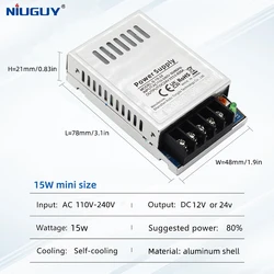 Switching power supply light transformer mini power supply 15W AC110V 240V to DC 12V 24V LED light strip CCTV power adapter