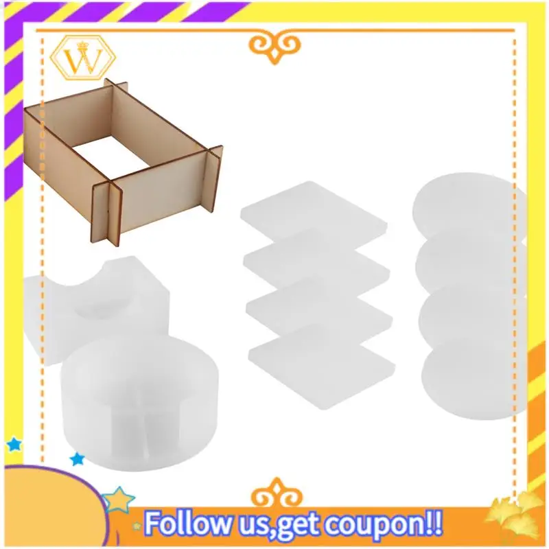 Latest-Silicone Coaster Molds For Resin Casting,Epoxy Resin Coaster Molds Kit Including 8 Pcs Coasters And 2 Pcs Holders Molds