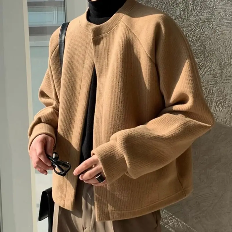 

Retro Round Neck Solid Color Versatile Cardigan Sweater for Men's Autumn and Winter Casual Loose All Match Jacket TOP