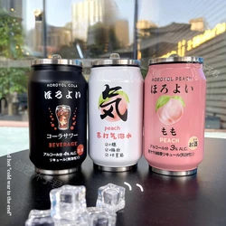 Creative Stainless Steel Drink Cans Thermos,Juice Bottle Portable Unisex Students Personality Trendy Straw Cup 350ml 500ml