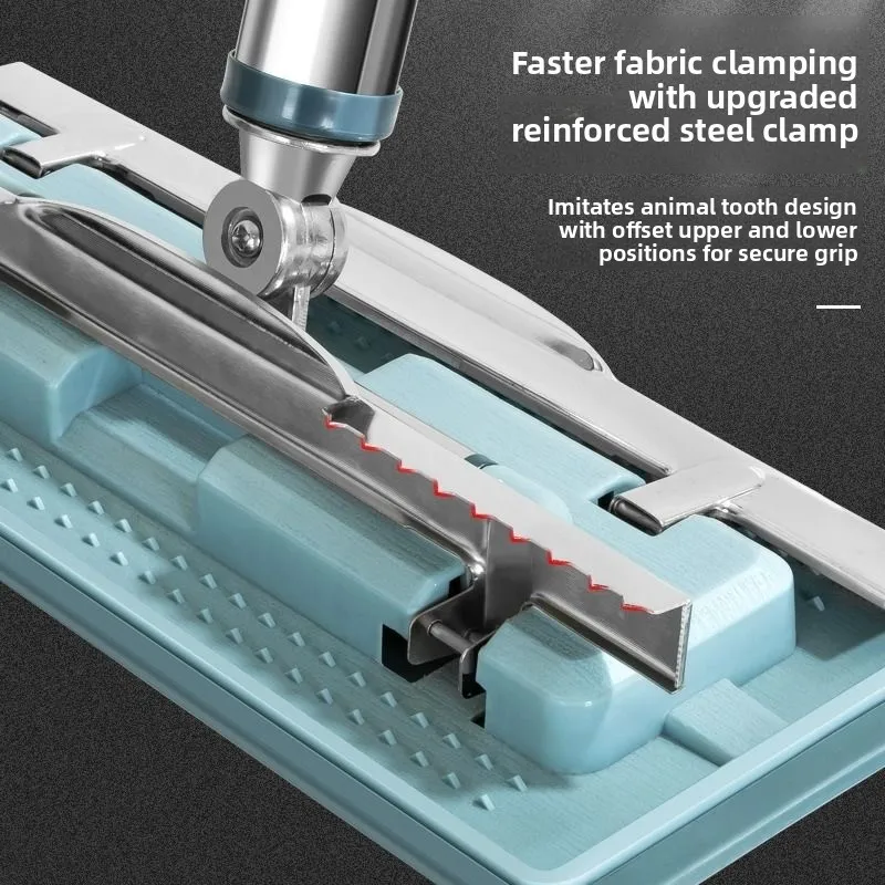 Lazymen Steel Clamp Flat Mop No Hand Wash Needed Floor Cleaning Tool Home Use Stainless Steel Pole Fine Fiber Cloth Dust Pusher
