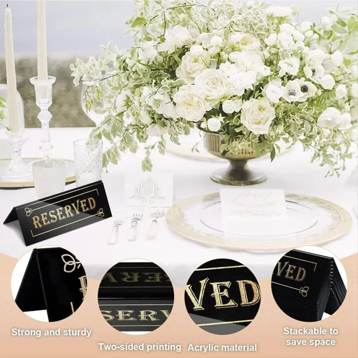 10 قطع من لافتات الطاولة المحجوزة من الأكريليك - 6 × 2 × 1.6 في خيمة الطاولة - على الوجهين، مقاومة للماء - لافتات جلوس محفوظة #1