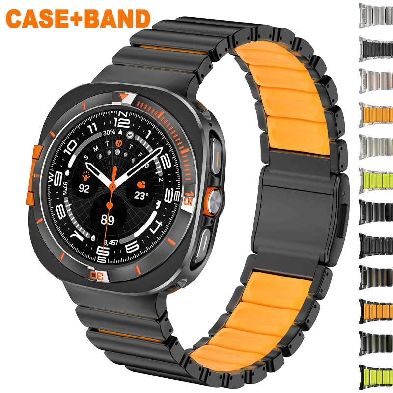 

Металлический корпус + титановый резиновый ремешок + для Samsung Galaxy Ultra 2025, металлический магнитный деловой чехол из сплава + жесткий чехол из поликарбоната для Watch 7 Ultra 47 мм