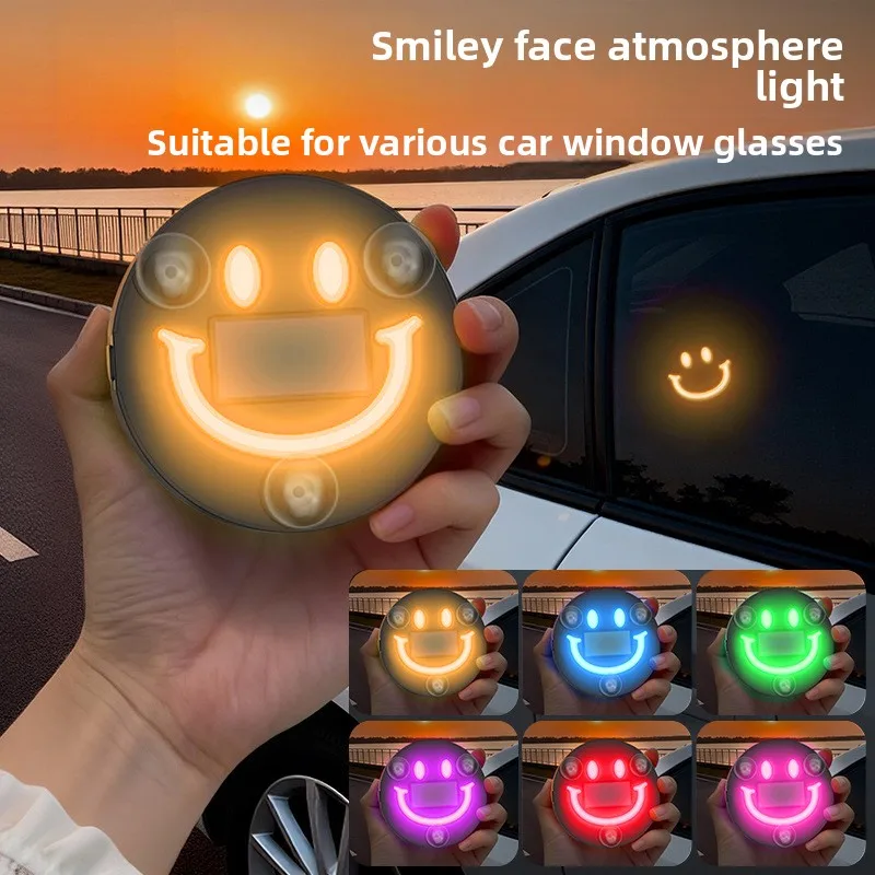 Car wireless solar smiley face triangular window six-color decorative neon light interior ambient light LED car supplies