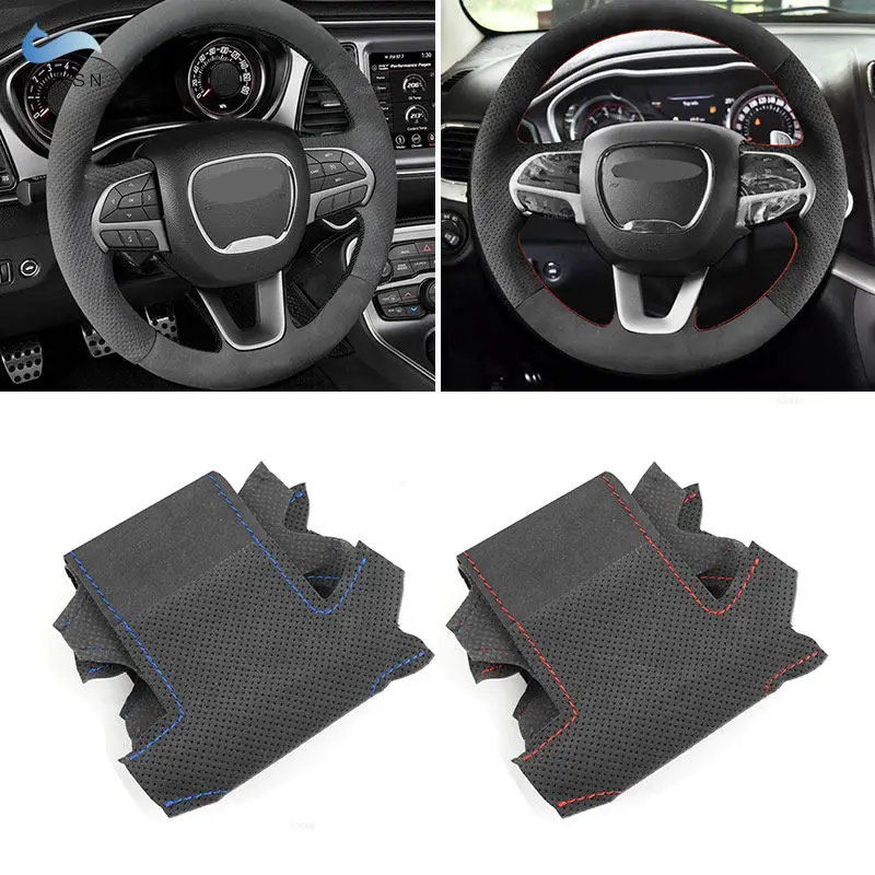 Suede Perforated Leather Cover For Dodge Challenger Charger 2015-2021 Durango 2018-2021 Car Interior Steering Wheel Cover Trim