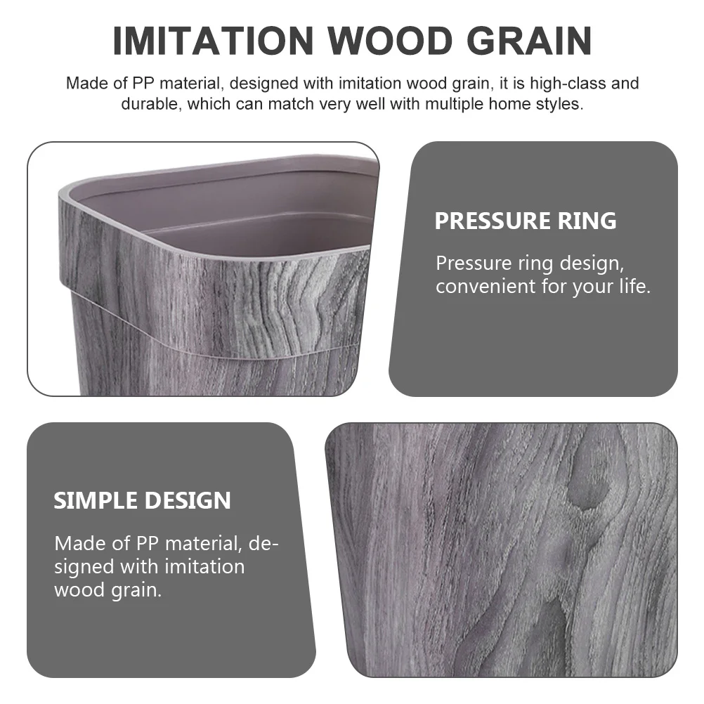 

Imitation Wood Grain Trash Can 5L Kitchen Bathroom Bedroom Dustbin Bucket Household Waste Bin Modern Wooden Style Garbage