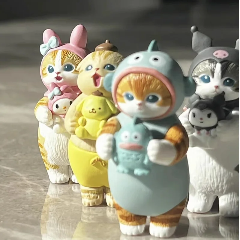 Figuras de Anime japonesas originales y genuinas, lindo Mofusand X Sanrio, Hello Kitty, Kuromi, gato, adorno para mascotas, modelo de juguete, regalo para niños