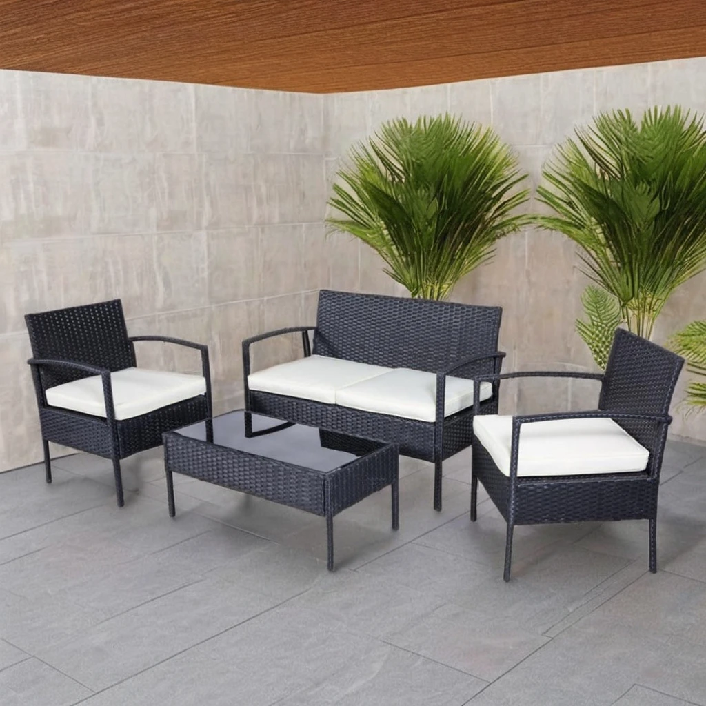 

4-Piece Modern Design Outdoor Furniture Set KD Wicker Rattan Patio Backyard Park Includes Sectional Living Room Courtyard