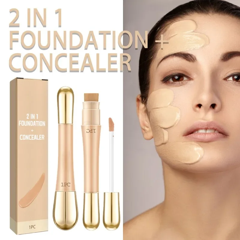 Liquid Concealer with Brush Professional 2 in 1 Face Flawless Foundation Stick Concealing Facial Makeup Women Cosmetics Matte