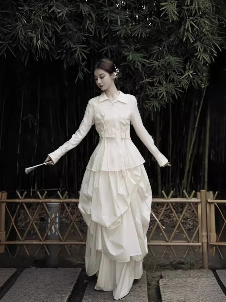 New Chinese Style Cotton Linen Half Skirt Women's Cold System Zen Style Heavy Embellished Gaping Design Summer Fairy Half Skirt