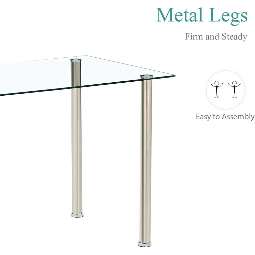 Ensemble de table à manger rectangulaire à 4 places avec dessus en verre et chaises en simili cuir pour la cuisine de la maison