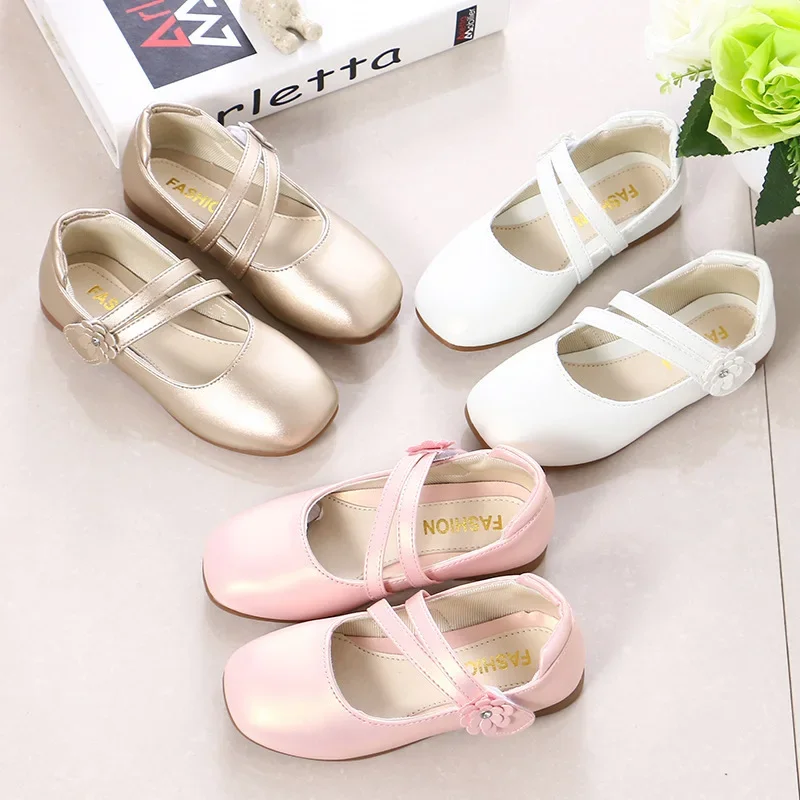 

Girls Spring Summer Leather Shoes Children Princess Dance Show Single Shoes Kids Strap-on Flowers Korean Version Beanie Shoes