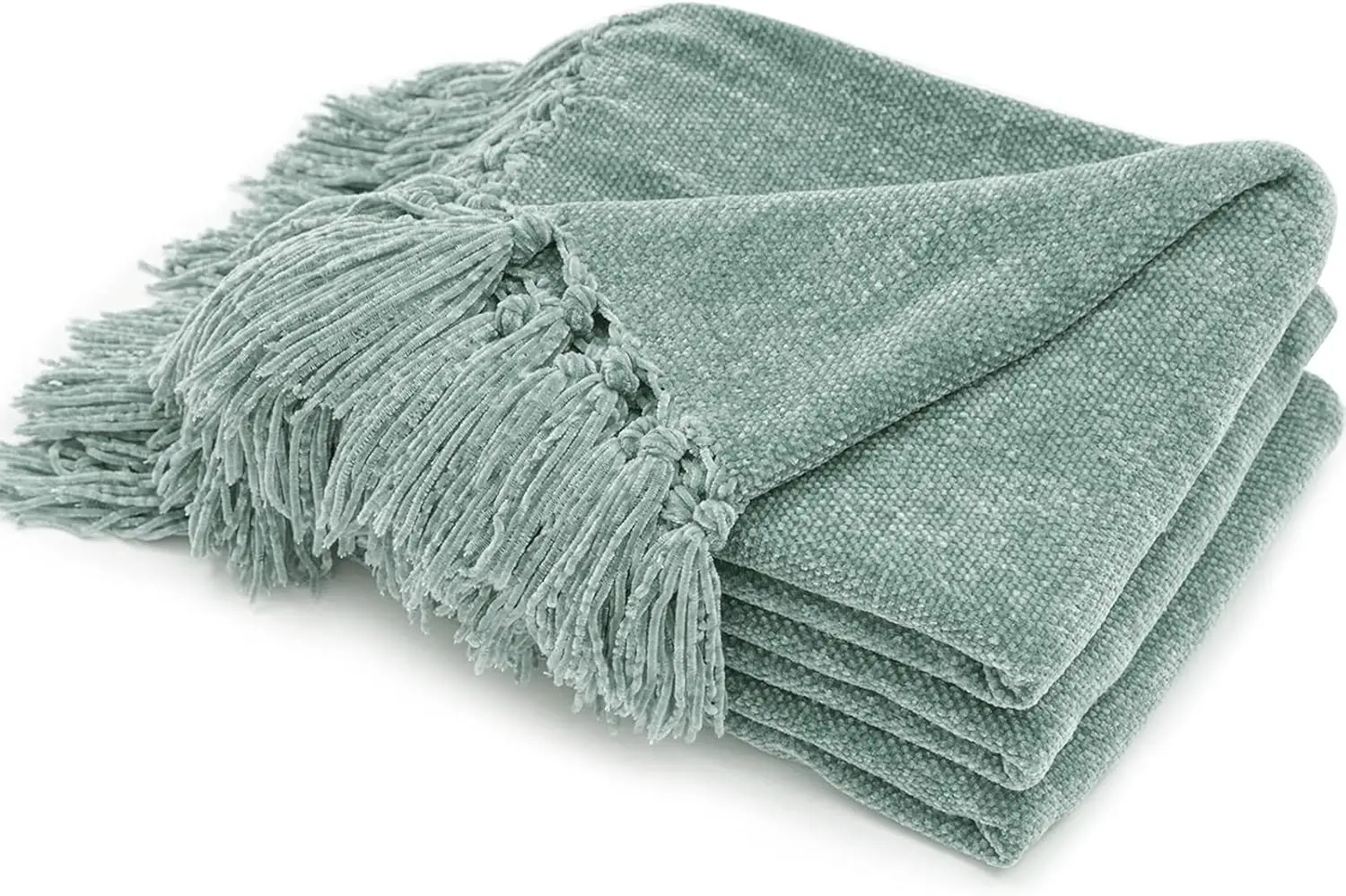 

Throw Blanket Soft Cozy Chenille Throw Blanket With Fringe Tassel For Couch Sofa Chair Bed Living Room Gift (Sage, 60"" X 80"")