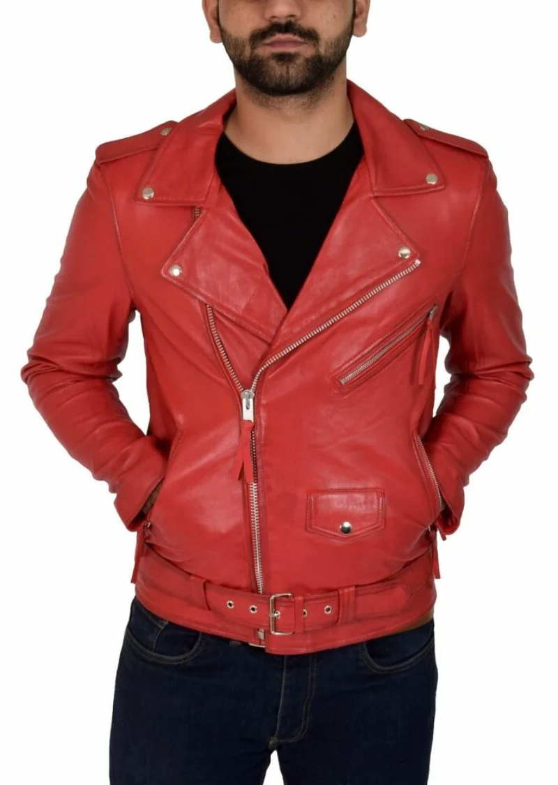 

Men’s Shirt Collar Leather Jacket Casual Real Leather Motorcycle Jacket