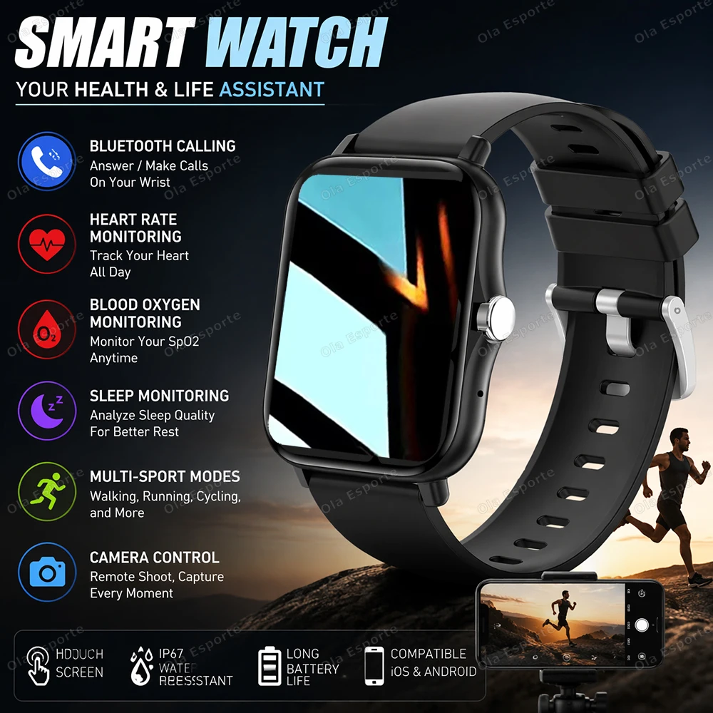 New Smart Watch 1.83 Inch HD Display Answer Make Call Message Preview Sport Modes DIY Dial Weather Forecast For Men Women HW12