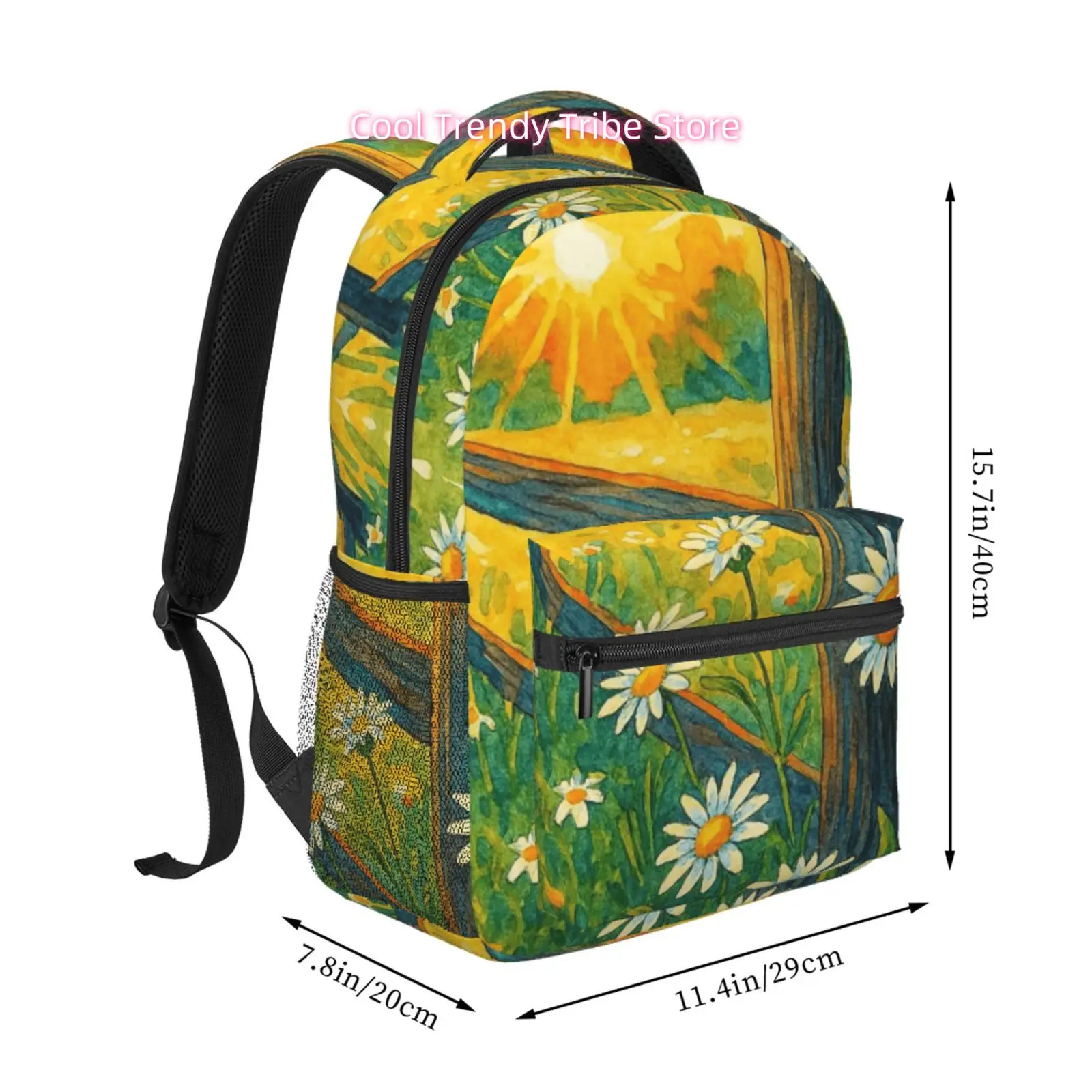 Oil Painting Daisy Sunrise Print Backpack, Artistic Oxford Daypack, Trendy Travel And Sports Bag, Ideal for Ipads And Laptops, A